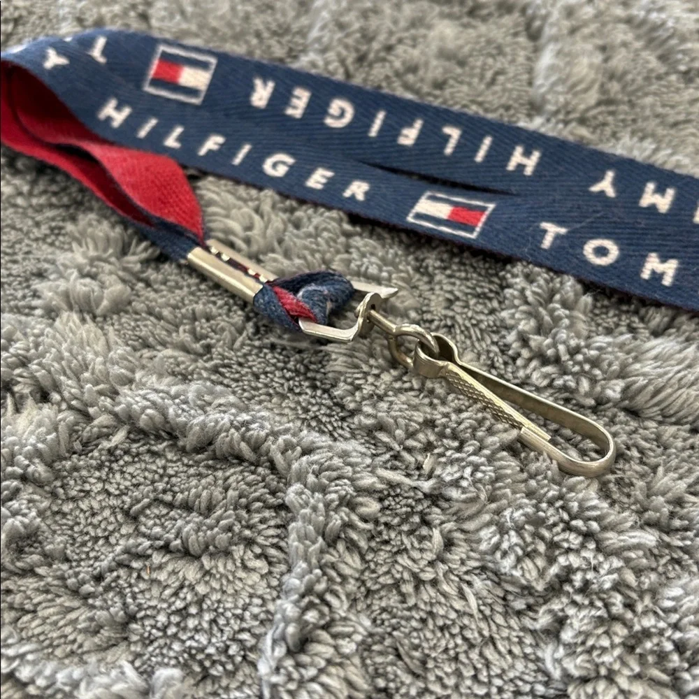 Tommy Hilfiger Navy and Red Logo Lanyard with Metal Clip